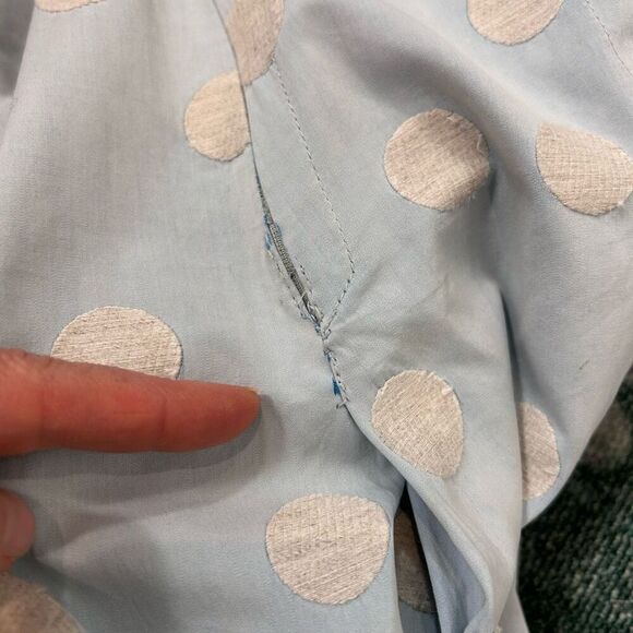 MaxMara Weekend Skirt Medium Blue Polka Dot Linen Blend Pleated A Line Flowy - Picture 11 of 15